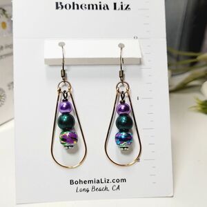 Purple Glass Antique.Bronze Hooks Hidden Meaning earrings Earthy Bohemian,  354■